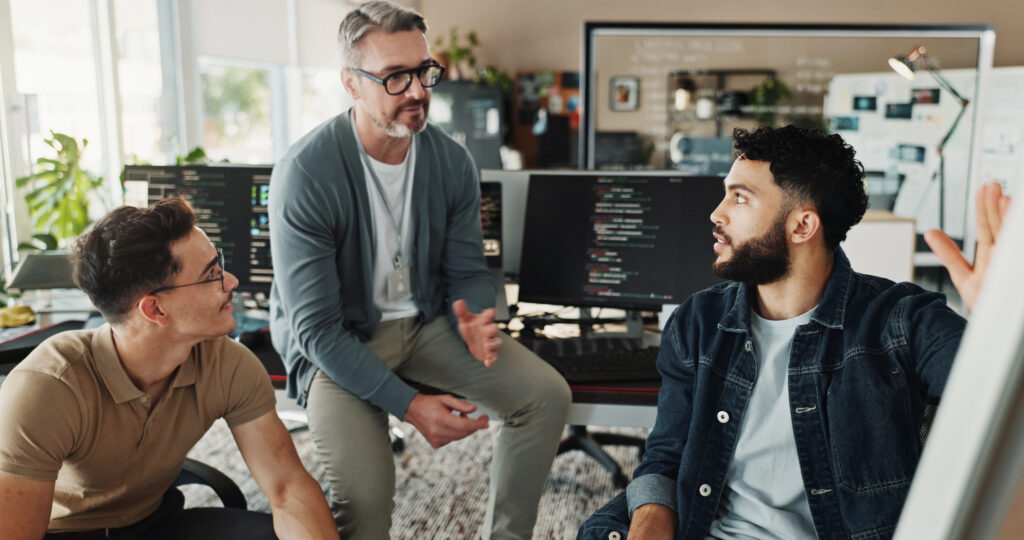 Engineering team in a retrospective discussion.